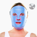 woman wearing blue light mask with Veritace logo in the right corner