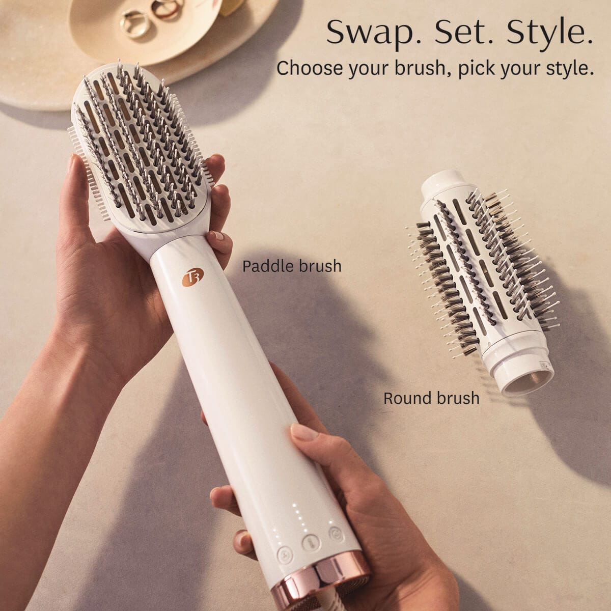 Blow dry hair top straight with paddle brush