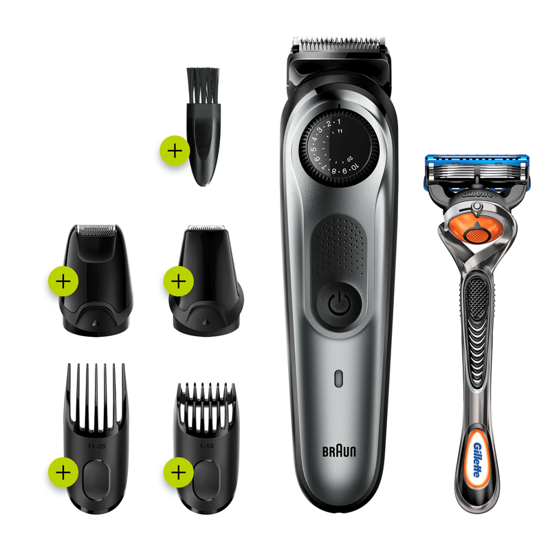 Braun Beard Trimmer BT7220 Men Beard Trimmer & Hair Clipper, 39 Length Settings - Black/Grey Metal