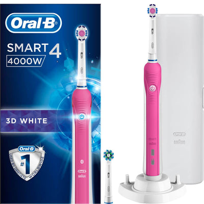 Oral-B Smart 4 4000 3D White Pink Bluetooth Enabled Electric Toothbrush + Travel Case